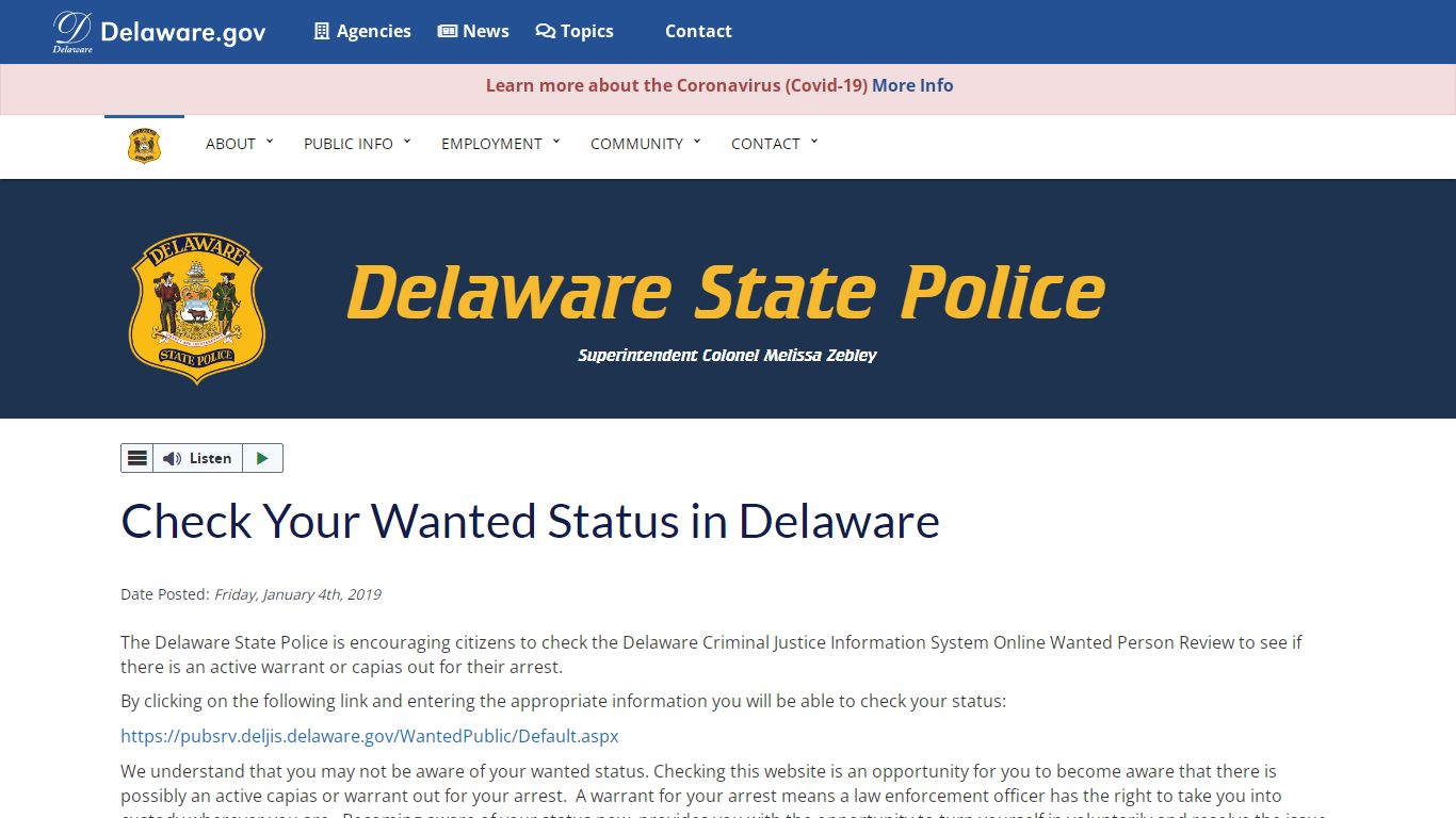 Check Your Wanted Status in Delaware - Delaware State Police